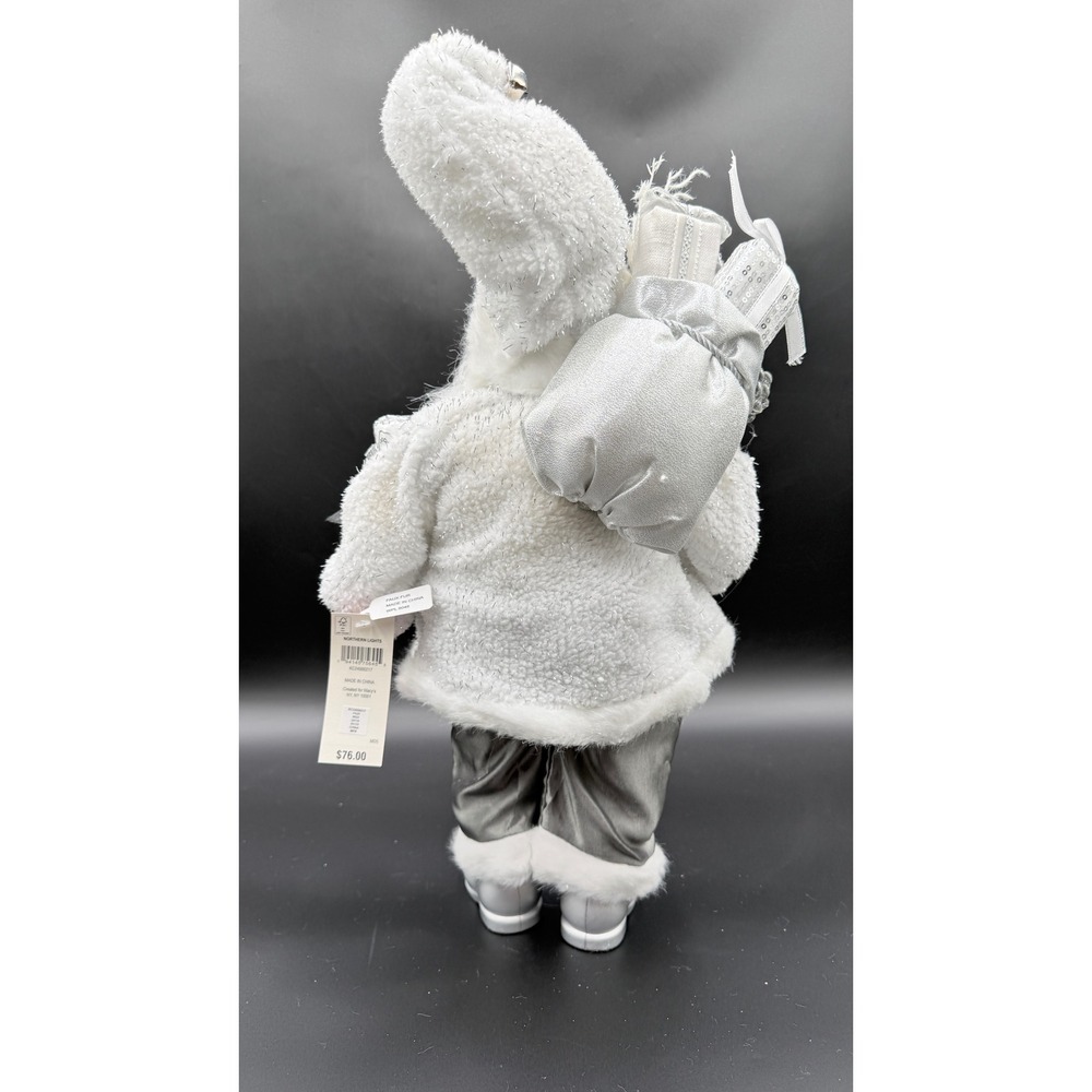 Macy's Northern Lights Black Santa Figurine 18 Inch White Silver Faux Fur - Picture 3 of 4